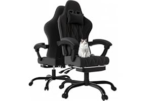 JUMMICO Chaise de Gaming en Tissu avec Repose-Pieds Extensible, Chaise de Bureau Ergonomique avec Massage, Hauteur réglable, Chaise Gamer avec Rembourrage à Ressorts, Capacité de Charge 150KG, Noire