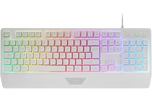 Mars Gaming MK124, Teclado Ergonómico H-Mech, Reposamuñecas Integrado, Iluminación FRGB Rainbow, Teclado Gaming Antighosting Avanzado, Teclado PC Completo Multiplataforma, Idioma Portugués, Blanco
