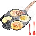 Bobikuke Pancake Pan Non Stick, 4 Hole Egg Frying Pan with Lid Burger Pan Multi Aluminum Fried Egg Pan for Breakfast - Black