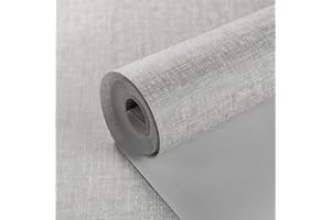 Baketron Light Grey Beige Mix Plain Thick Linen Textured Wallpaper Free No Match Striped Wallpaper for Adults Kids Bedroom Living Room Lounge Hallway and Stairs (Beige Grey)