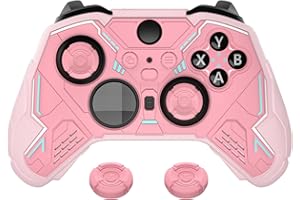 PlayVital Osłona na Kontroler do Xbox Elite Series 2 Core z Nakładkami Joystick i Naklejką, Silikonowe Etui Ochronne do Xbox Elite Series 2 – Brzoskwiniowy Róż & Kwiatowy Róż, Mecha Stellar