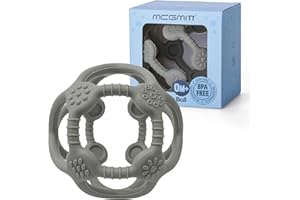 MCGMITT Mordedor para bebés,2 en 1 Juguete de silicona para la dentición Pelota de agarre para bebés Juguete sensorial A partir de 3 meses Accesorios para la dentición sin BPA Regalos para bebés(Gris)