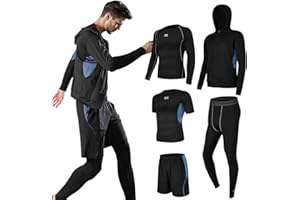 Superora 5 Piezas Conjunto de Ropa Deportiva Hombre Camisetas Pantalon Corto Deporte Ropa Secado Rápido Traje Deportivo Elástico Cremallera Suave Correr