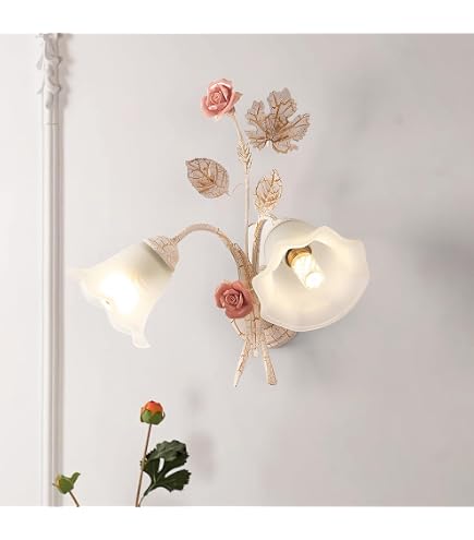 Lustre Vintage Blanc 3 Lumières Roses Céramique - Style Français Romantique - E14 Pour Chambre Salon