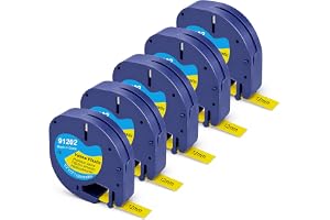5-pack kompatibel med Dymo 91202/91222 etikettband gul 12 mm x 4 m