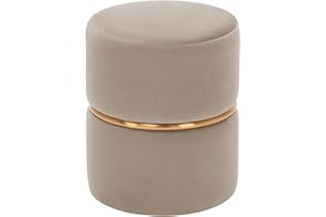 Duhome Sgabello Rotondo Imbottitura in Tessuto Anello in Metallo Dorato 9123, Colore:Beige, Materiale:Velluto