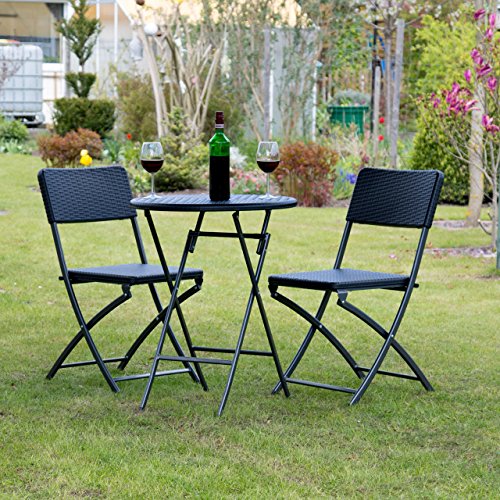Relaxdays Gartenmöbel Set Bastian, klappbar, 3-teilig, Rattan-Optik, klein, HBT Tisch: 75,5 x 60 x 60 cm, schwarz - 2