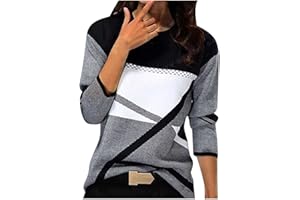 NUSGEAR 2021 Camisetade Manga Larga para Mujer Moda Casual Patchwork Sudadera Elegante Jerséis Camisa Otoño Invierno Cuello Redondo Primavera Blusa Tops Tumblr Suéter Mujer Navidad Abrigo Deportiva