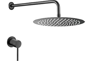 VALAZ Ducha Empotrada Negro Mate | Ducha Monomando 1 Vía, Rociador Efecto Lluvia | Instalación en Pared Fácil y Rápida | Inoxidable, Elegante, Redonda, Rociador 20 cm, Serie Guadiana