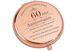 COCOCHERRY Cadeau Femme 60 Ans, Miroir de Poche Élégant 1X/2X, Cadeau Anniversaire 60 Ans Femme, Idée Cadeau 60 Ans pour Maman, Grand-Mère, Épouse - Design Chic et Pratique avec Coffret Cadeau