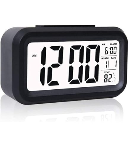 Samfox Sveglia Digitale Con Sensore Sonoro – Display LCD, Temperatura, Snooze, Nero - 2
