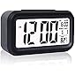 Case Plus Digital Smart Backlight Battery Operated Alarm Table Clock with Automatic Sensor, Date & Temperature (White…