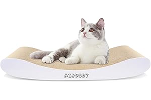 Aibuddy Cat Scratcher, Curve Scratching Pad Reversible Cardboard Lounge Bed with Organic Catnip [ 44x 25x 7cm, Superior Cardboard & Construction]