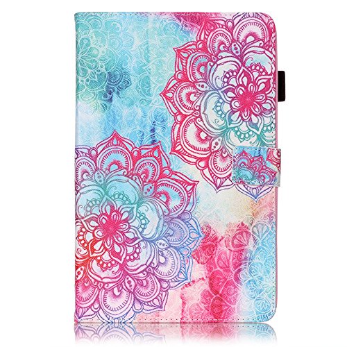 Für Samsung Galaxy Tab E 9.6 Zoll SM-T560 Leder Tasche Hülle,Für Samsung Galaxy Tab E 9.6 Zoll SM-T560 Leichter Wallet Kickstand Hülle,Herzzer Mode Hübsch [Feurige Blumen Gedruckt] Shockproof Kratzfest PU leder Mappen Geldbeutel Folio Abdeckung mit Karte Bargeld Schlitz Weiche TPU Innere Kasten Hülle Case für Samsung Galaxy Tab E 9.6 Zoll SM-T560 + 1 x Frei Rosa Handy Halterung Ständer + 1 x Frei Rosa Stift Stylus - 2