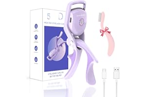 Denabuty Wimpernzange Beheizbar, Elektrische Beheizbare Wimpernzange mit 3 Temperaturmodi Silikon-Heizkissen USB-C Wiederaufladbare mit Wimpernkamm Lange Dauerhafte Lift für Alle Wimpern Violett