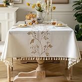 Pahajim Rectangular Table Tablecloth Stain Resistant Waterproof Cotton Linen Tassel Design Modern Style for Dining Table Deco