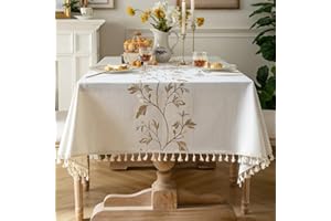 Pahajim Obrusy, prostokątny, zmywalny, bawełniany, lniany, odporny na zagniecenia, z frędzlami, tkanina, obrus na stół do kuchni, jadalni, na zewnątrz, ogród, blat (beżowy, 140 x 259 cm)