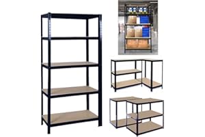 Yiyai Garage Shelving Units 150cm H x 70cm W x 30cm D, Heavy Duty 5 Tier Racking Shelves Shed Storage Shelving Kit 175KG Per Shelf, 875KG Capacity, For Workshop, Shed, Office - Black