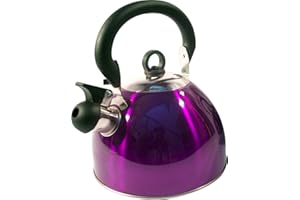 Home Bouilloire sifflante légère sans fil en acier inoxydable de 2,5 l avec bec traditionnel/rétro pour plaque de cuisson ou cuisinière – Violet métallisé Guilty Gadgets