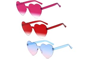 YUDANSI 3Pack Heart Shaped Fancy Dress Party Glasses, Women Men UV400 Protection Rimless Heart Sunglasses, Hippy Specs Dress Costume Party Sunglasses,Kids Adult Love Heart Birthday Summer Party Favors