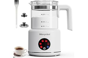 MORPILOT Mprpilot Espumador de Leche, Eléctrico de Cristal, 6 en 1, Capacidad de 250 ml para Espumar o 500 ml para Calentar Leche, Diseño Dividido, Blanco