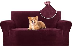 ‎CYCMACO CYCMACO Dicke Samt Sofa Überzug Stretch 2 Sitzer, Sofabezug rutschfest Mit Armlehnen, Elastischer Couch Überzug, Universal Sofa Cover, Durable Sofa Bezug Für Haustier Katze Hunde, Weinrot