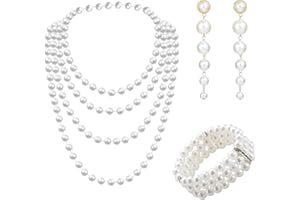 Cosswe Set di gioielli da donna con perle d'imitazione vintage, collana di perle, collana di perle alla moda, collana di perle da donna