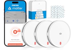 Meross Matter Detector De Humo Conectado, Alarma De Incendios WiFi Inteligente con Doble Sensor Óptico, Alarma De Fuego con Notificación App, Detectores De Humo, 33 mm, con Hub MSH450, 3 Unidades