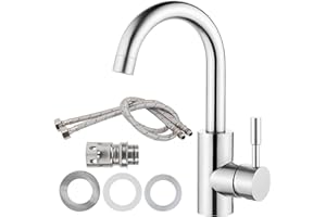 SCLLNDA Wasserhahn Küche 360°Drehbar Wasserhahn Bad Waschtischarmatur Hoch Waschbecken Armaturen mit 2PCS 60cm Schlauchs Einhebelmischer Waschbecken für Badezimmer Küche Silber