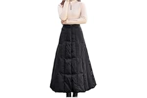 Sanahy Women's Winter Zip Front High Waist Insulated Synthetic Down Quilted Long Skirt Winter Windproof Warm Padded A-Line Skirt