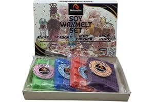 meltsonfire Cera para derretir – 4 barras a presión – (ángel, talco de bebé, J'Adore, hada de nieve) – cera de soja perfumada que se derrite vegana