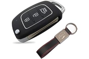 KASER Carcasa Funda Llave Remoto Mando 3 Botones para Hyundai i20 i30 iX20 iX35 Tucson Santafe con Llavero de Cuero