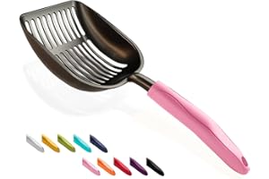 WePet Szufelka dla kota, nieprzywierająca powlekana przesiewacz ze stopu aluminium, metalowa szufelka Kitty, głęboka łopata, długi uchwyt, przesiewanie kupek, podnośnik kurek, powlekany czarny korpus