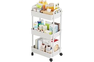 Eidoct Beauty Trolley on Wheels 3 Tier Storage Trolley with handle Space-Saving Beauty Trolleys Rolling Utility Cart Craft Trolleys on Wheels for Home Kitchen Bathroom Laundry Office White