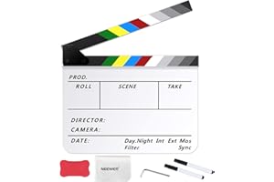 NEEWER Kit de Tablero de Claqueta Acrílica para Directores de Cine, Tablilla de Plástico de 12"x10" con 1 Borrador Magnético, 2 Bolígrafos al Agua, 1 Paño de Limpieza & Llave Hexagonal L (Blanco)