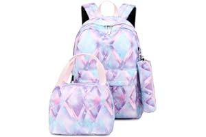 Tanou Mochilas Escolares Niña, 3 Piezas con Bolsa Térmica Estuche, 24 litros Mochila Escolar para Primaria Secundaria, Mochila Colegio para Niñas de 8-14 Años, Morada