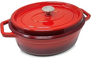‎TOCIS BIG BBQ ToCis Big BBQ Bräter mit Deckel backofengeeignet | Gusseisen Topf eimailliert 33cm | Schmortopf 5.5 Liter Fassungsvermögen | Bräter Induktion geeignet | Kasserolle | Bratentopf in Farbe: rot