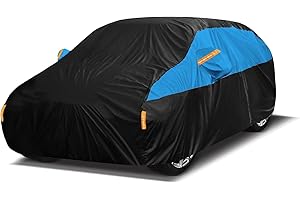 BADGESHAND 10 Layers Car Cover Waterproof Breathable, All Weather Outdoor Full Cover Rain UV Snowproof Protection with 2 door Zipper Cotton Mirror Pocket,Fit Saloon/Hatchback Length(163"-177"/415-450cm)