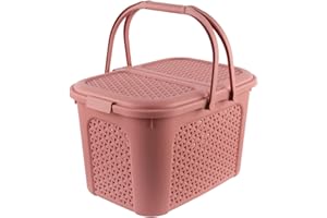 keeeper Picknick-Korb mit Deckel, Rattanoptik, Für Picknick, Camping und mehr, 35 x 46 x 28,5 cm, Inka, Rot (Nordic Red)