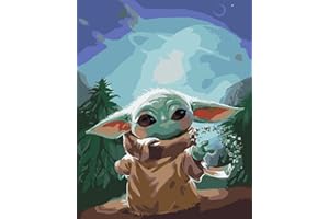 SULISO Peinture par Numero Adulte, Kit Peinture Adulte Enfant Comprend des Peintures Acryliques et des Pinceaux Sans Cadre,YODA 40x50 cm