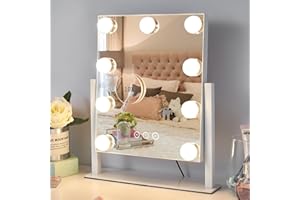 AONELAS Kotdning Vanity Mirror with Lights,Lighted Vanity Mirror with 9 Dimmable Bulbs for Dressing Room & Bedroom,3 Color Lighting,Modes Detachable 10x Magnification 360°Ratation(White)