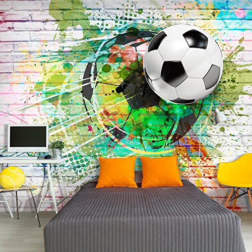 FOTOTAPETE Fussball 400x280 cm - VLIES TAPETE PREMIUM - PROFI QUALITÄT - Top moderne Wanddeko - Riesen Wandbild - Top Design Tapete - Neue exklusive Edition mit noch besser Druckauflösung - Deutsches Premium Vlies – Fußball Ziegel Graffiti Kindertapete Kinderzimmer Kinder i-B-0044-a-a