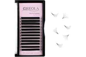 Oreola Volume Lashes D curl 0,07 mm d'épaisseur 12 mm de long Cils autoventilés, 12 rangées Noir mat 1S Cils autoventilés pour extensions de cils russes DIY, Stable à la température jusqu'à 90 °C