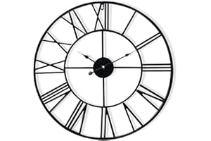 Antic by Casa Chic – Gran Reloj de Pared Metálico con Mecanismo Quartz - 60 cm Diámetro – Números Romános – Acero - Negro
