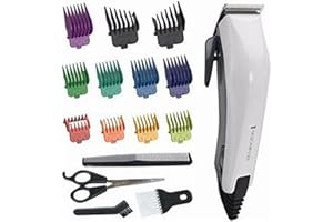 Remington Colour Cut Hair Clippers Kit (Corded, Stainless Steel Self-Sharpening Blades, Comfort Tip Blades, Taper Lever (0.5-2mm), 9 Colour Coded Combs (1.5-25mm), Scissors & Comb) HC5035