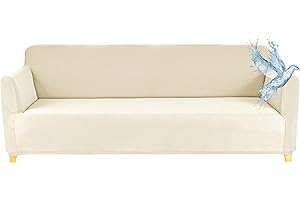 Poligino Copridivano 3 Posti con Braccioli | Copri Divano Impermeabile | Elasticizzato | AntiGraffio Gatto | Universale | Copridivano Indispensabile per Animali Domestici (3 Posti, Bianco Crema)
