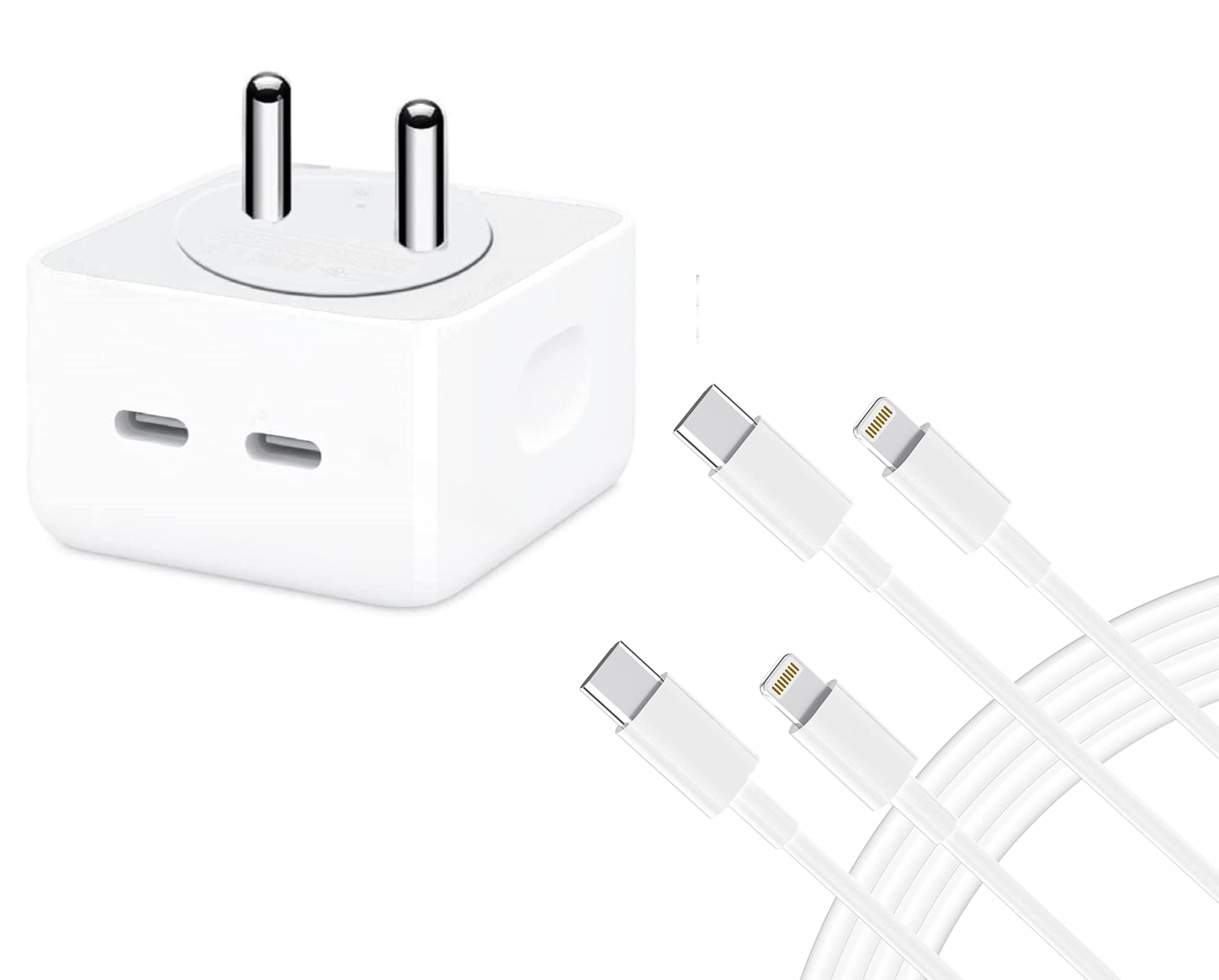 BLAST INN 35W PD Super-Fast Two USB-C Ports Power Adapter Compatible with i-Phone 14/14plus/14pro/14pro max/13/13Mini/13Pro /13Pro Max 12/12 Pro/12Mini/12Pro Max/11/11Pro/11Pro Max Series, i-Pad, i-Watch (with Two Type C to Lightning Cable, Included)