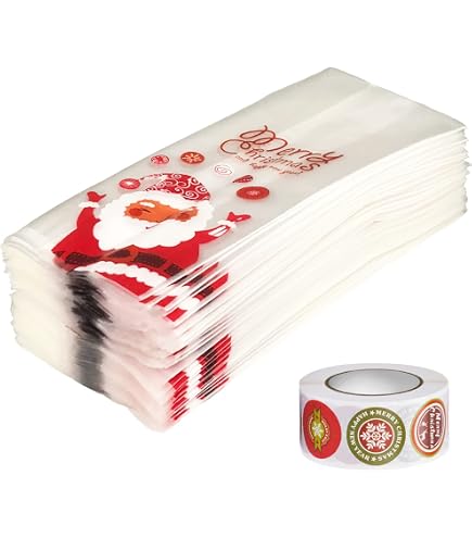 100 pezzi fiocchi di neve sacchetti di caramelle natalizie biscotti trasparenti snack pacchetto buste autoadesive pacchetto di cottura per feste di Natale  15