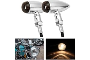 JMTBNO 2x Mini Frecce Moto Indicatori di Direzione Moto Omologate Cromo Bullet Luce Ambra Lampadina Impermeabile Universale 12V per Moto Vintage Cruiser Bobber Chopper Scooter Quad