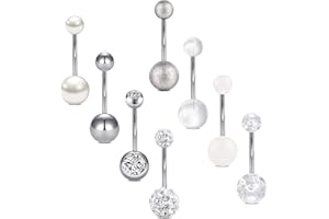 Crdifu 8 Piezas Piercing de Ombligo de Plata 14G Anillos de Ombligo de Acero quirúrgico joyería Piercing 8/10/12/14mm Disponible